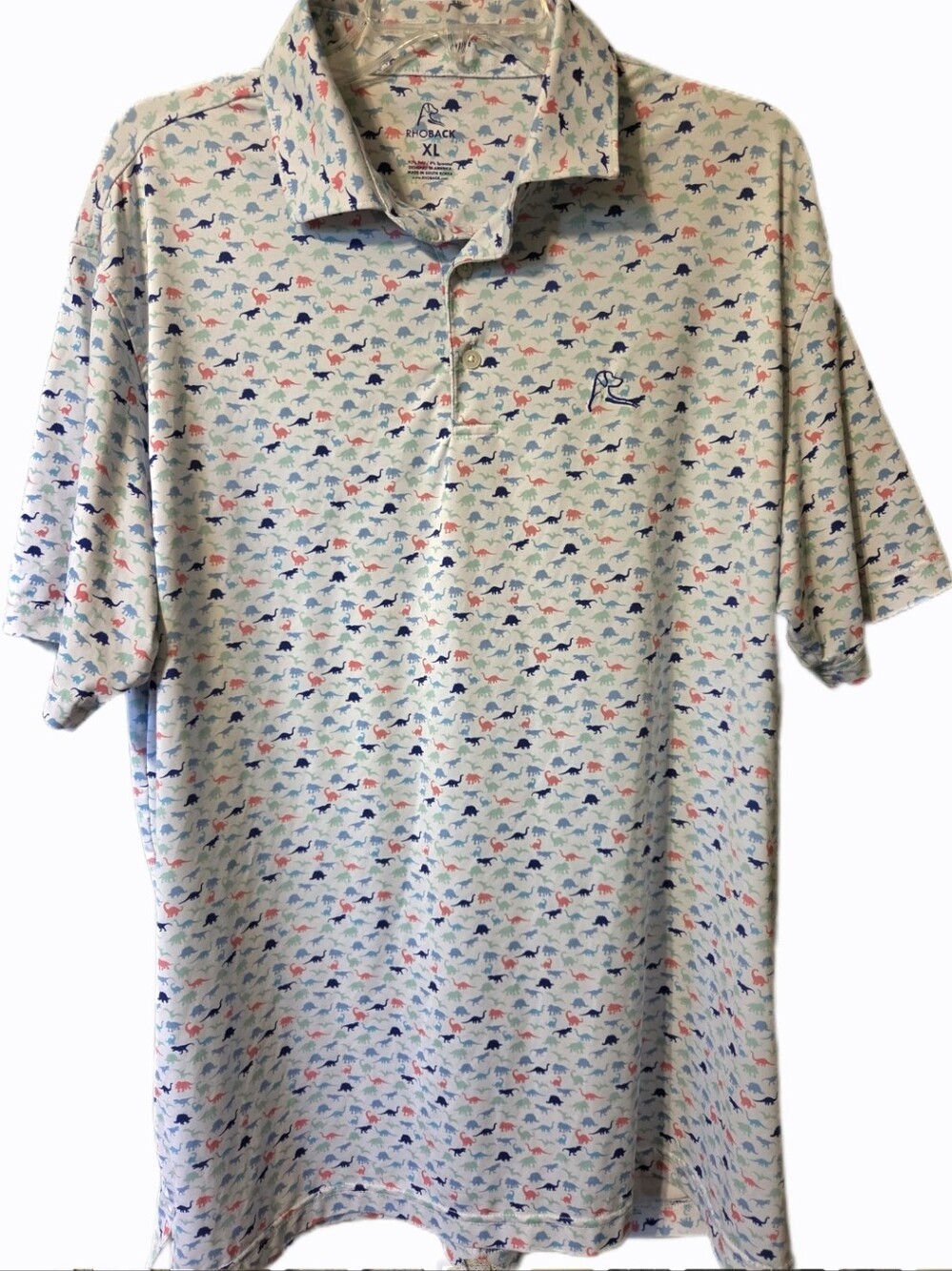 Rhoback Polo Shirt Men's XL Dinosaur Print Golf Activewear Quiet Luxury